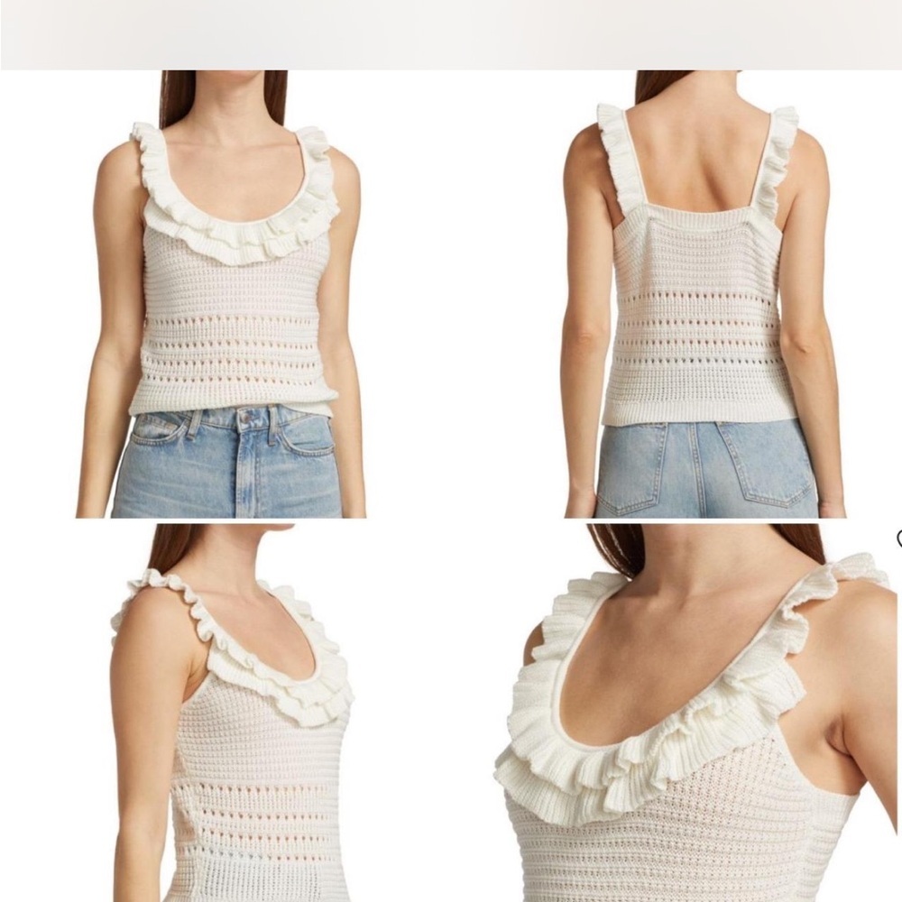 7 For All Mankind Ivory Ruffle Knit Tank Top - Picture 3 of 8